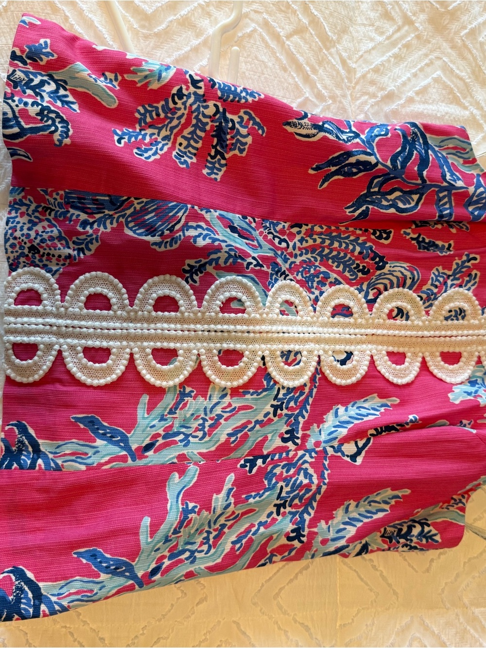 Lilly Pulitzer Pink Floral Tunic Tank with White Lace Trim
